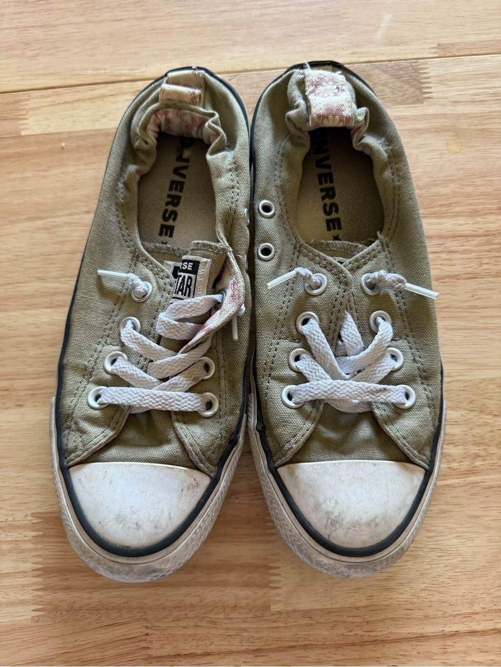 Converse Kids Olive Green Low Top Canvas Sneakers with White Laces
